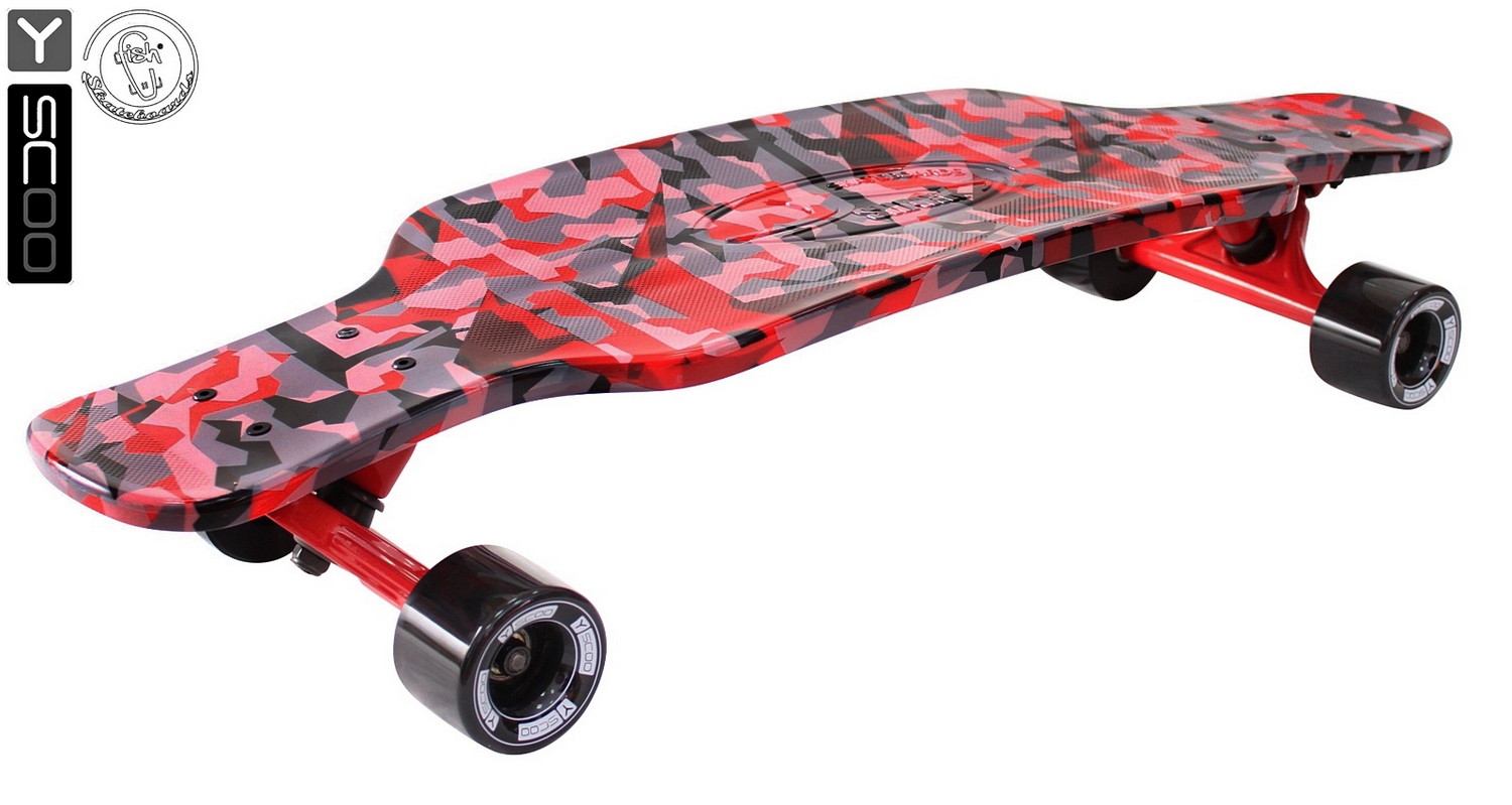 Скейтборд пластиковый Y-Scoo Longboard Shark Tir 31" 408-Ch с сумкой, красно-черный  